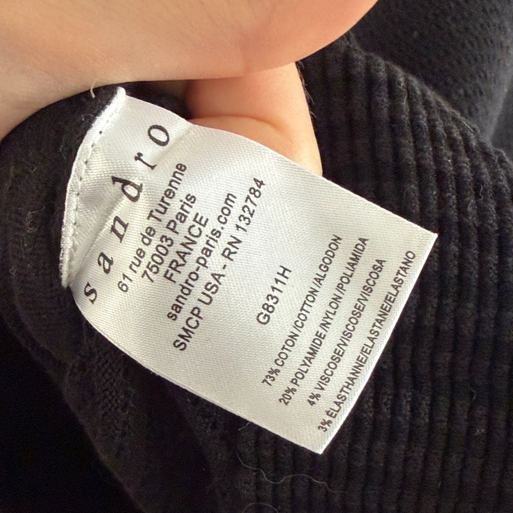 Sandro Black Button-Up Ribbed Crewneck Cardigan - Picture 8 of 8